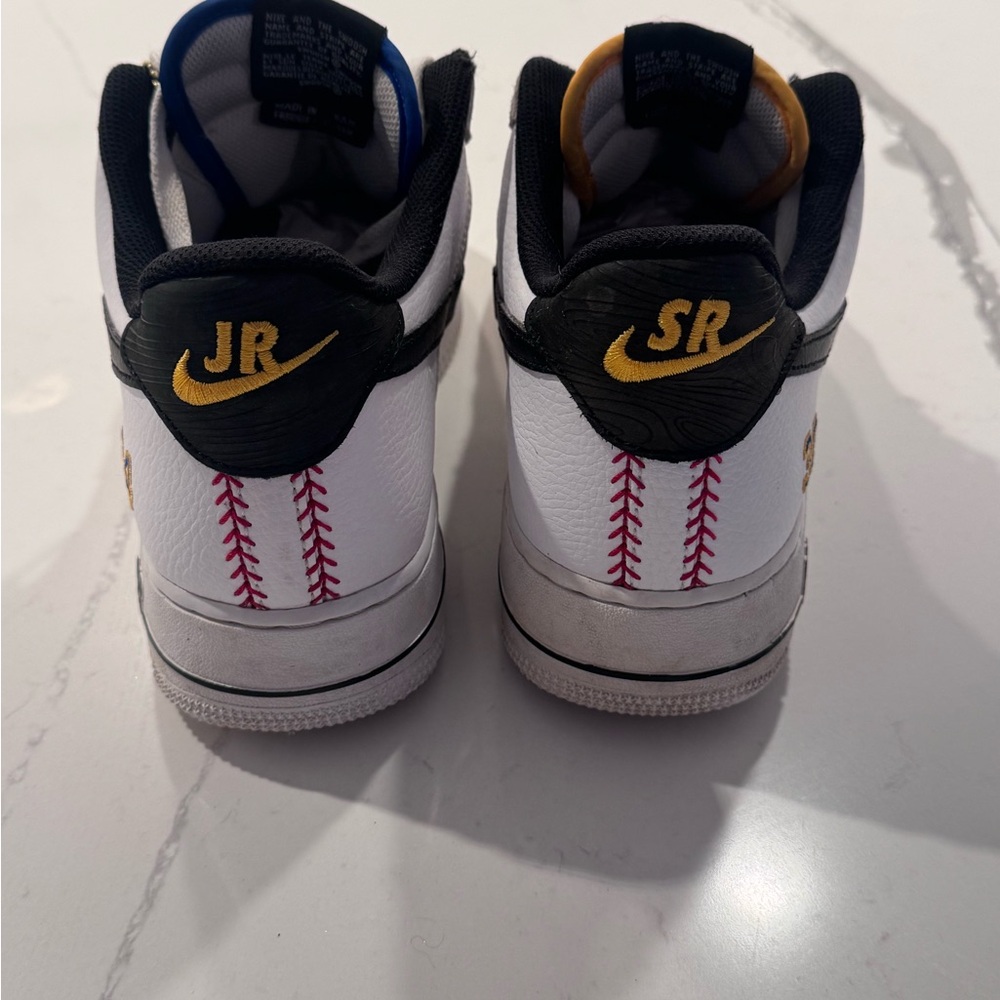 Nike Air Force 1 Custom Baseball Sneakers White Black Gold Leather Low Top Men's - Picture 3 of 4